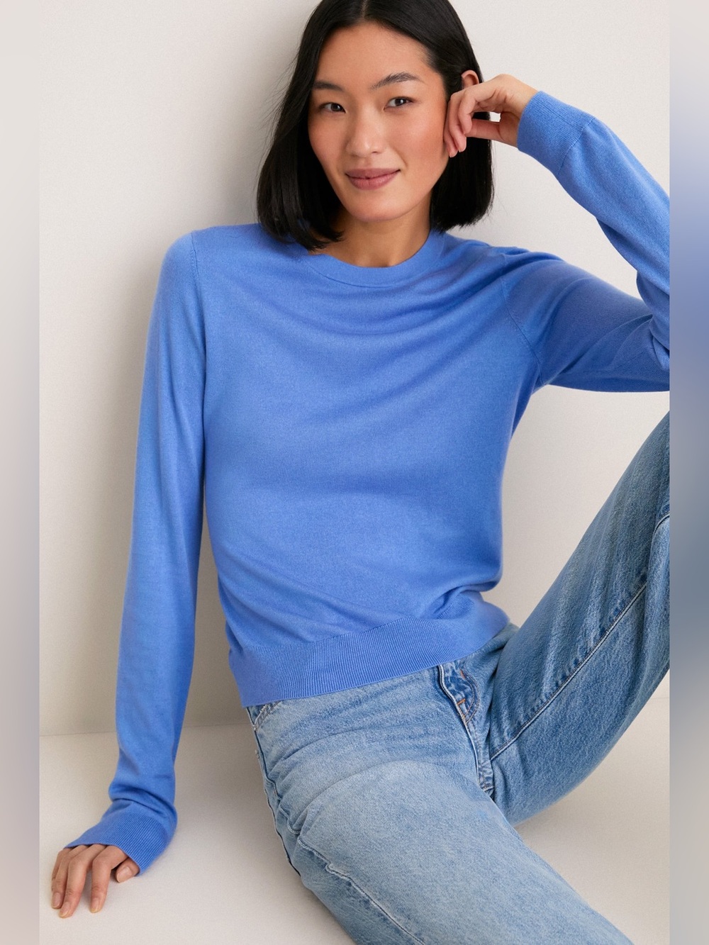 Tuckernuck Katie Tee Allure Blue Cashmere Silk Long Sleeve Sweater Top Large